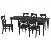 картинка INGATORP ИНГАТОРП / INGOLF ИНГОЛЬФ Стол и 6 стульев - черный/коричнево-чёрный 155/215 см от магазина Wmart