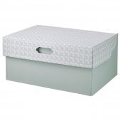 картинка ХЮВЕНС Коробка с крышкой, серо-зеленый белый, бумага, 33x23x15 см от магазина Wmart