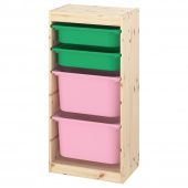картинка TROFAST ТРУФАСТ Комбинация д/хранения+контейнеры - светлая беленая сосна зеленый/розовый 44x30x91 см от магазина Wmart