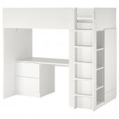картинка SMÅSTAD СМОСТАД Кровать-чердак - белый белый/с письменным столом с 3 ящиками 90x200 см от магазина Wmart