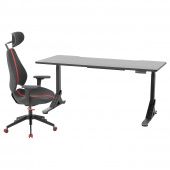 картинка UPPSPEL УППСПЕЛЬ / GRUPPSPEL ГРУППСПЕЛЬ Геймерский стол и стул - черный/серый 180x80 см от магазина Wmart
