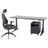 картинка UPPSPEL УППСПЕЛЬ / GRUPPSPEL ГРУППСПЕЛЬ Письменный стол, стул и тумба - черный/Гранн черный 180x80 см от магазина Wmart
