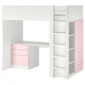 картинка SMÅSTAD СМОСТАД Кровать-чердак - белый бледно-розовый/с письменным столом с 4 ящиками 90x200 см от магазина Wmart
