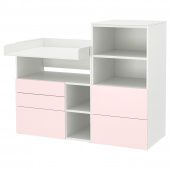 картинка SMÅSTAD СМОСТАД / OPPHUS ОПХУС Пеленальный стол - белый бледно-розовый/со стеллажом 150x79x123 см от магазина Wmart