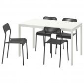 картинка MELLTORP МЕЛЬТОРП / ADDE АДДЕ Стол и 4 стула - белый/черный 125 см от магазина Wmart
