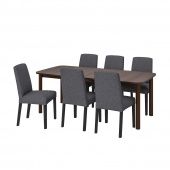 картинка STRANDTORP СТРАНДТОРП / BERGMUND БЕРГМУНД Стол и 6 стульев - коричневый/Гуннаред классический серый 150/205/260 см от магазина Wmart