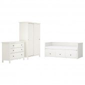 картинка HEMNES ХЕМНЭС Комплект мебели д/спальни, 3 предм. - белая морилка 80x200 см от магазина Wmart
