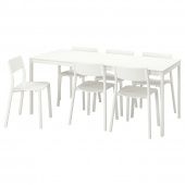 картинка VANGSTA ВАНГСТА / JANINGE ЯН-ИНГЕ Стол и 6 стульев - белый/белый 120/180 см от магазина Wmart