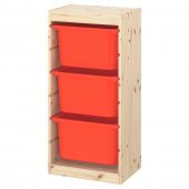 картинка TROFAST ТРУФАСТ Комбинация д/хранения+контейнеры - светлая беленая сосна/оранжевый 44x30x91 см от магазина Wmart