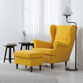 картинка STRANDMON СТРАНДМОН Кресло с табуретом для ног - Шифтебу желтый от магазина Wmart