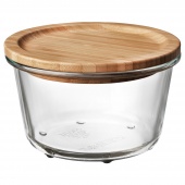 картинка ИКЕА/365+ Контейнер для продуктов с крышкой, круглой формы стекло, стекло бамбук, 600 мл от магазина Wmart