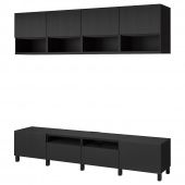 картинка BESTÅ БЕСТО Шкаф для ТВ, комбинация - черно-коричневый/тиммер/стуббар черный 240x42x230 см от магазина Wmart