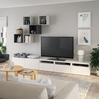 картинка БЕСТО / ЭКЕТ Комбинация для ТВ, белый, светло-серый/темно-серый, 300x42x210 см от магазина Wmart