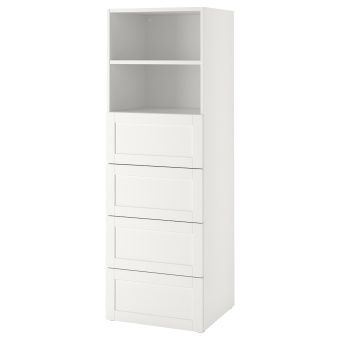 картинка SMÅSTAD СМОСТАД / OPPHUS ОПХУС Стеллаж - белый с рамой/с 4 ящиками 60x57x181 см от магазина Wmart