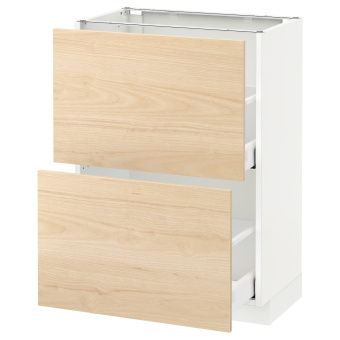 картинка METOD МЕТОД / MAXIMERA МАКСИМЕРА Напольный шкаф с 2 ящиками - белый/Аскерсунд под светлый ясень 60x37 см от магазина Wmart