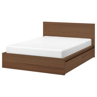 картинка MALM МАЛЬМ Каркас кровати+2 кроватных ящика - коричневая морилка ясеневый шпон/Лонсет 160x200 см от магазина Wmart