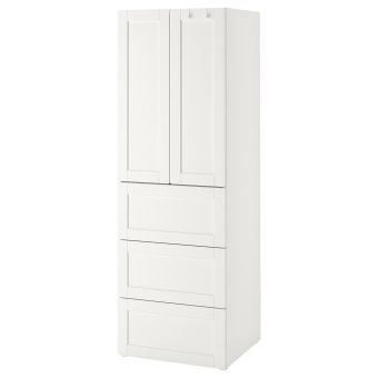 картинка SMÅSTAD СМОСТАД / OPPHUS ОПХУС Гардероб - белый с рамой/с 3 ящиками 60x57x181 см от магазина Wmart