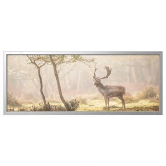 картинка БЬЁРКСТА Картина с рамой, Олень на поляне, цвет алюминия, 140x56 см от магазина Wmart