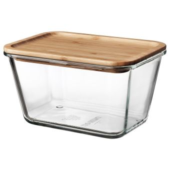 картинка IKEA 365+ ИКЕА/365+ Контейнер для продуктов с крышкой - прямоугольн формы стекло/бамбук 1.8 л от магазина Wmart