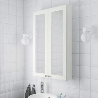 картинка ГОДМОРГОН Зеркальный шкаф с 2 дверцами, Кашён белый, 60x14x96 см от магазина Wmart