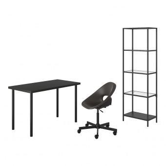 картинка LAGKAPTEN/ELDBERGET ЛАГКАПТЕН/ЭЛДБ / VITTSJÖ ВИТШЁ Стол и комбинация для хранения - и рабочий стул черно-коричневый/темно-серый от магазина Wmart