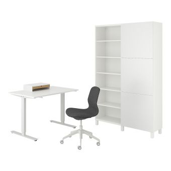 картинка TROTTEN/LÅNGFJÄLL ТРОТТЕН/ЛОНГФЬЕЛЛ / BESTÅ/LAPPVIKEN БЕСТО/ЛАППВИКЕН Стол и комбинация для хранения - и рабочий стул белый/серый от магазина Wmart