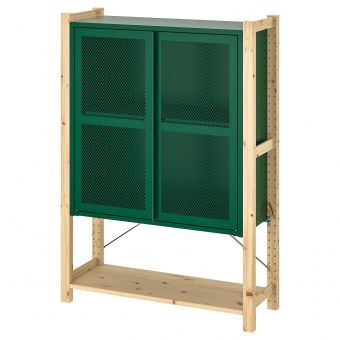 картинка ИВАР 1 секция/полки/шкаф, сосна, зеленый сетка, 89x30x124 см от магазина Wmart