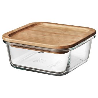 картинка IKEA 365+ ИКЕА/365+ Контейнер для продуктов с крышкой - четырехугольной формы стекло/бамбук 600 мл от магазина Wmart