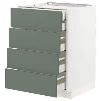 картинка METOD МЕТОД / MAXIMERA МАКСИМЕРА Нплн шк 4фрнт/2нзк/3срд ящ - белый/Бодарп серо-зеленый 60x60 см от магазина Wmart