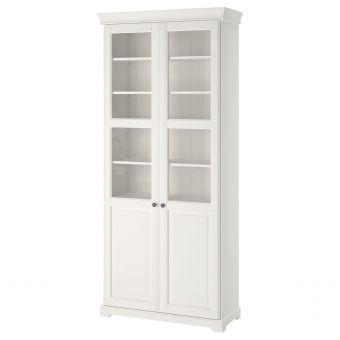 ЛИАТОРП Шкаф книжный со стеклянными дверьми, белый, 96x214 см