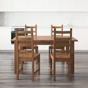 СТУРНЭС / КАУСТБИ Стол и 4 стула, морилка,антик, 147 см