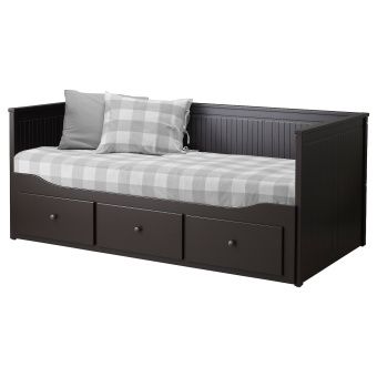 картинка HEMNES ХЕМНЭС Кушетка с 2 матрасами/3ящиками - черно-коричневый/оготнес жесткий 80x200 см от магазина Wmart