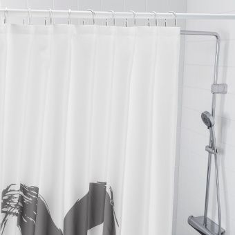 картинка ЛИКТФИББЛА Штора для ванной, белый, серый, 180x200 см от магазина Wmart