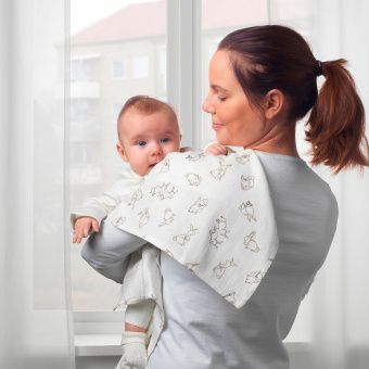 РЁДХАКЕ Муслиновый лоскут, орнамент «кролики/черника», белый, 70x70 см