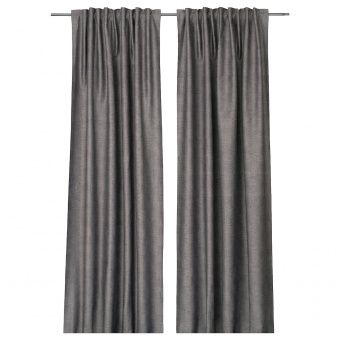 картинка ЭРТСТАРР Гардины, 1 пара, темно-серый, естественный, 155x300 см от магазина Wmart