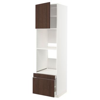 картинка METOD МЕТОД / MAXIMERA МАКСИМЕРА Выс шкаф д/дхвк/комб дхвк+двр/2ящ - белый/Синарп коричневый 60x60x220 см от магазина Wmart