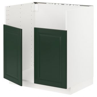 картинка МЕТОД Шкаф для двойной мойки БРЕДШЁН, белый, Будбин темно-зеленый, 80x60 см от магазина Wmart