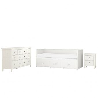 картинка HEMNES ХЕМНЭС Комплект мебели д/спальни, 3 предм. - белая морилка 80x200 см от магазина Wmart