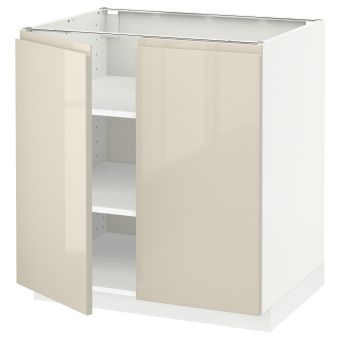 картинка METOD МЕТОД Напольный шкаф с полками/2дверцами - белый/Воксторп глянцевый светло-бежевый 80x60 см от магазина Wmart