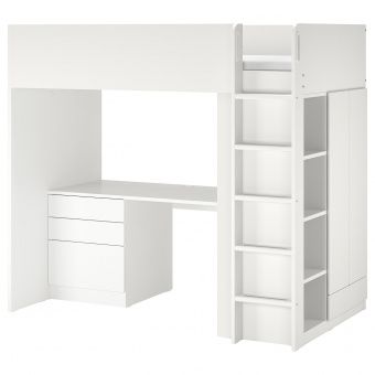 картинка SMÅSTAD СМОСТАД Кровать-чердак - белый белый/с письменным столом с 4 ящиками 90x200 см от магазина Wmart