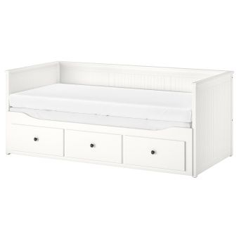 картинка HEMNES ХЕМНЭС Кушетка с 2 матрасами/3ящиками - белый/оготнес жесткий 80x200 см от магазина Wmart