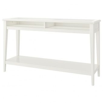 ЛИАТОРП Консольный стол, белый, стекло, 133x37 см