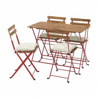 картинка TÄRNÖ ТЭРНО Стол+4 стула, д/сада - красный/светло-коричневая морилка/Куддарна бежевый от магазина Wmart