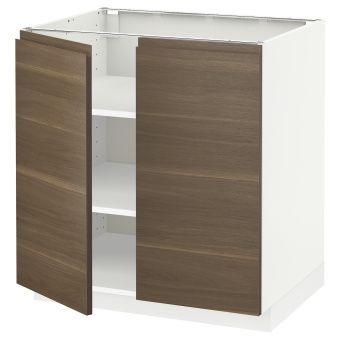 картинка METOD МЕТОД Напол шкаф с полками/2двери - белый/Воксторп грецкий орех 80x60 см от магазина Wmart