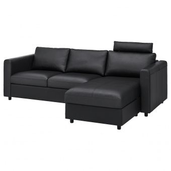 картинка VIMLE ВИМЛЕ 3-местный диван - с козеткой с изголовьем/Гранн/Бумстад черный от магазина Wmart