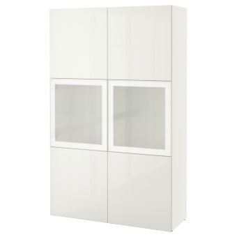 картинка BESTÅ БЕСТО Комбинация д/хранения+стекл дверц - белый/Сельсвикен глянцевый/белый матовое стекло 120x42x193 см от магазина Wmart