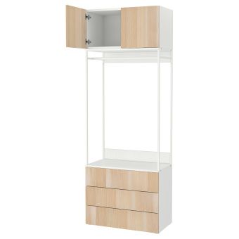 картинка OPPHUS ОПХУС Гардероб 2-дверный+3 ящика - белый/Скрова под беленый дуб 80x42x221 см от магазина Wmart