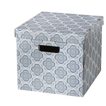 СМЕКА Коробка с крышкой, серый, цветок, 33x38x30 см