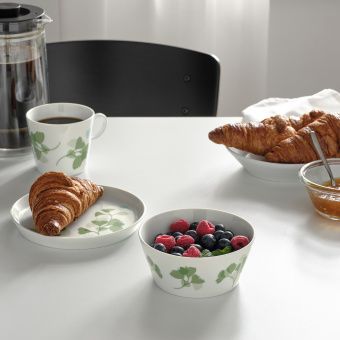 картинка СТИЛЕНЛИГ Миска, орнамент «листья» белый, зеленый, 13 см от магазина Wmart