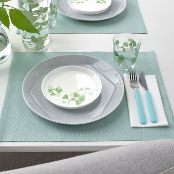 картинка СТИЛЕНЛИГ Тарелка десертная, орнамент «листья» белый, зеленый, 17 см от магазина Wmart